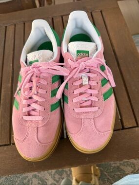 adidas Pink Suede Sneakers with Green Stripes